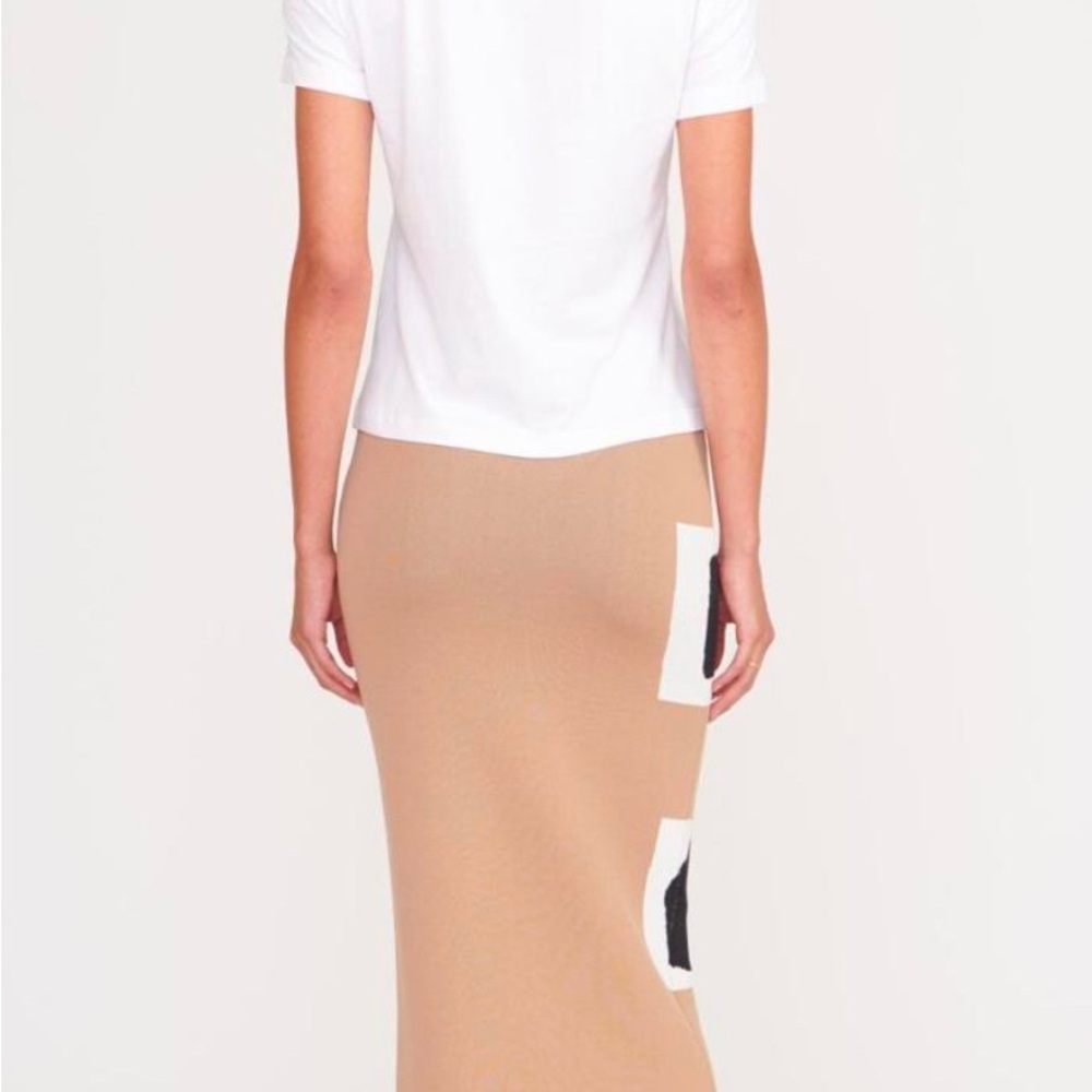 STAUD Karina Geoscape- Chic White and Tan Maxi Skirt